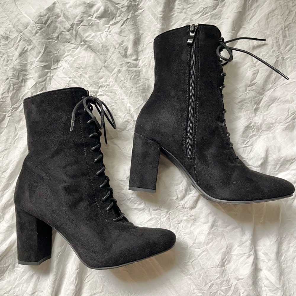 New - Top Moda Black Tie Up Heeled Boots